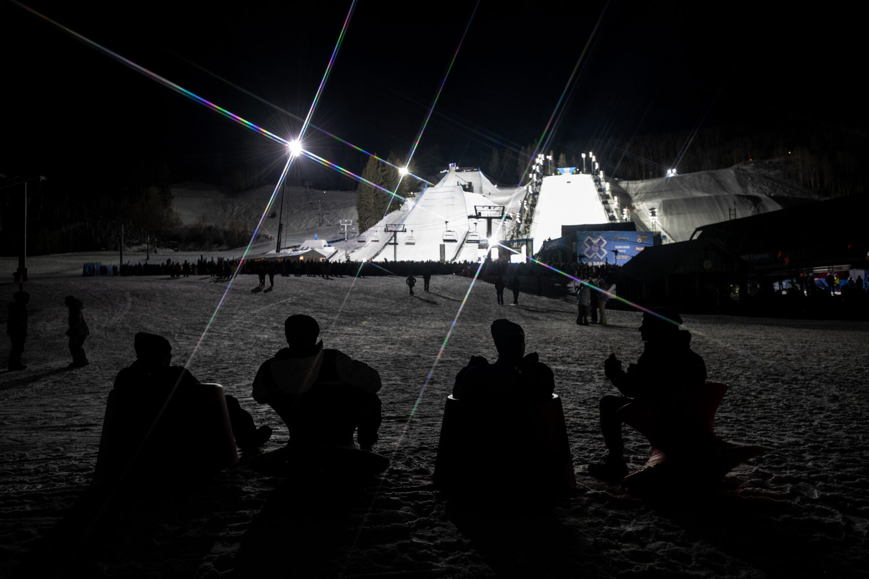 Spectators watch the X Games from the base of Buttermilk Mountain on Friday, Jan. 26, 2024, in Aspen, Colo. (Parker Seibold, The Gazette) (Parker Seibold)