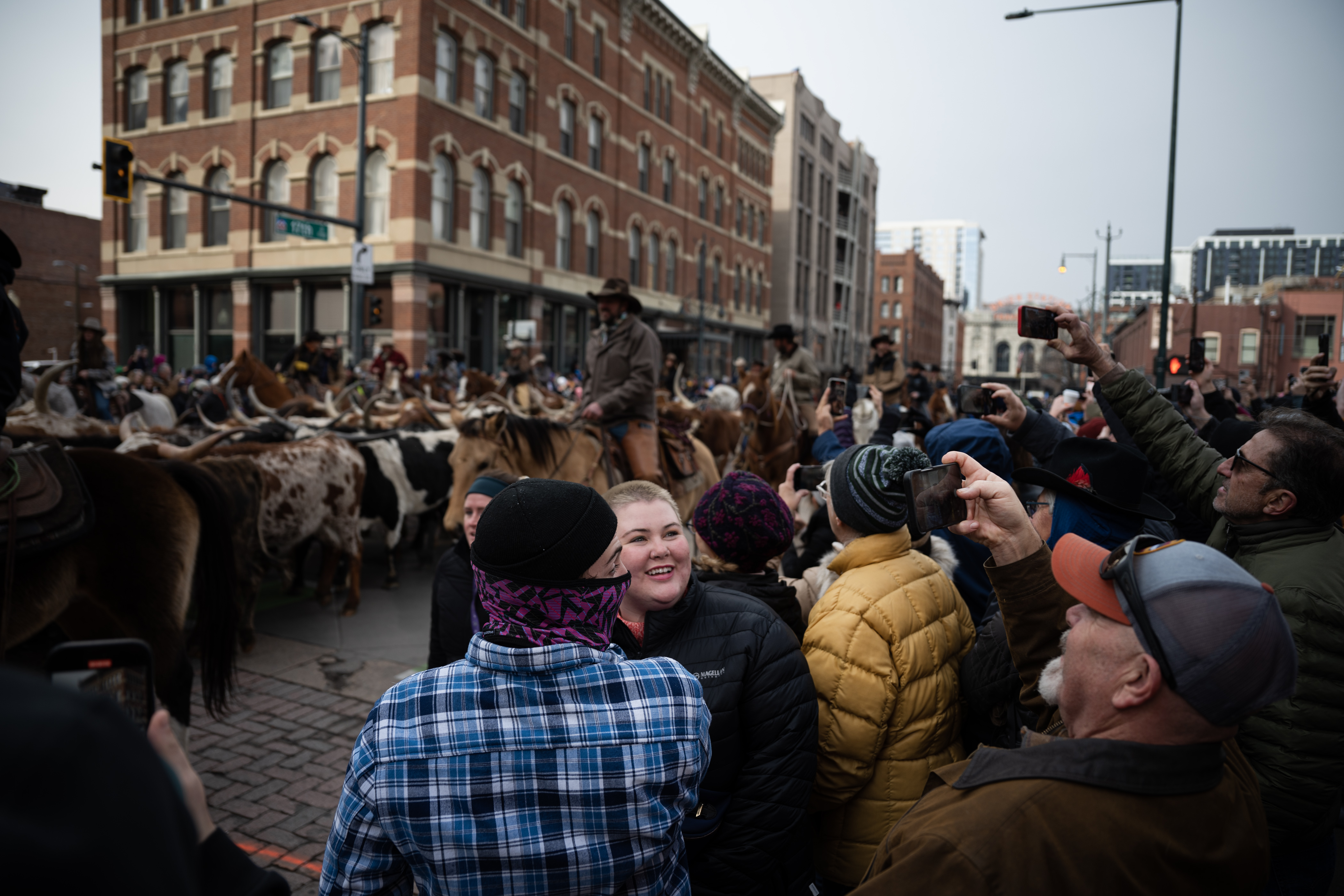 Members of the crowd take photos as Texas Longhorns from Silverado Ranch are driven past Union Station and down 17th Street during The National Western Stock Show Kick-off Parade on Thursday, Jan. 4, 2024, in Denver, Colo. (Timothy Hurst/Denver Gazette) (TimHursttim.hurst@gazette.comhttps://secure.gravatar.com/avatar/aca82bd62b4ee425c598527cd6faa1b1?d=mm&r=g)
