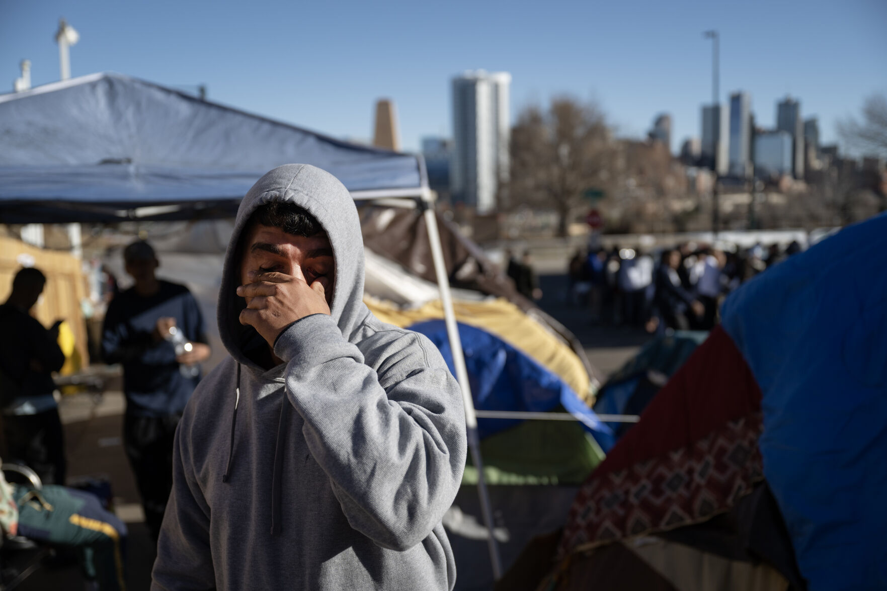 Venezuelan Victor Marcono wipes away tears when talking about how hopeful he was when arriving in Denver, and how difficult life has been for him and his wife since arriving. (TimHursttim.hurst@gazette.comhttps://secure.gravatar.com/avatar/aca82bd62b4ee425c598527cd6faa1b1?d=mm&r=g)