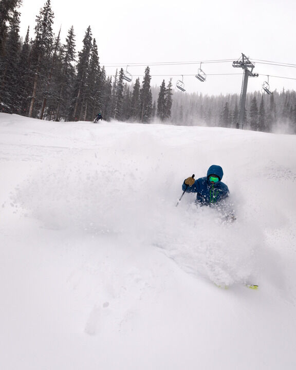 A skier skis fresh snow in the Beavers zone Wednesday, Jan 10, 2024 at Arapahoe Basin Ski Area in Dillon, Colorado. (Lucas Herbert, Arapahoe Basin Ski Area)