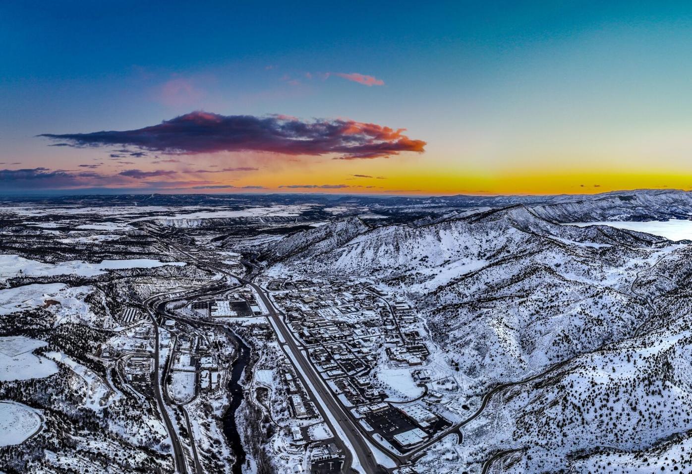 Sunset of Downtown Durango by Drone During Winter Rhyler Overend.jpg