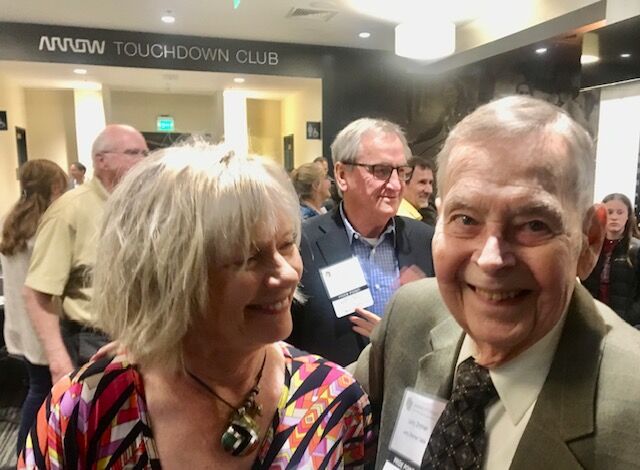 Larry Zimmer was known for giving women a chance in sports broadcasting in the late 80's, a time when females were not thought to be knowledgable enough to report on sports. This is a photo with The Denver's Gazette's Carol McKinley and her friend Larry Zimmer at a roast for Zimmer at the University of Colorado several years ago. (David Plati)