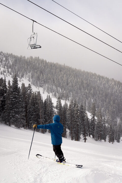 A skier looks down terrain in the Beavers zone Wednesday, Jan. 10, 2024 at Arapahoe Basin Ski Area in Dillon, Colorado. (Lucas Herbert, Arapahoe Basin Ski Area)