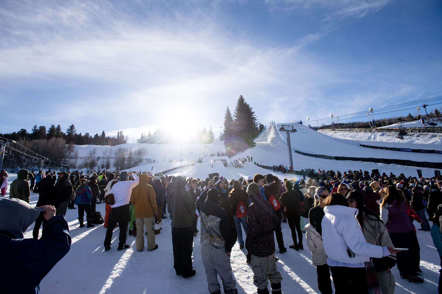 Spectators watch the OKX Women’s Snowboard Street Style competition at the X Games on Saturday, Jan. 27, 2024, in Aspen, Colo. (Parker Seibold, The Gazette) (Parker Seibold)