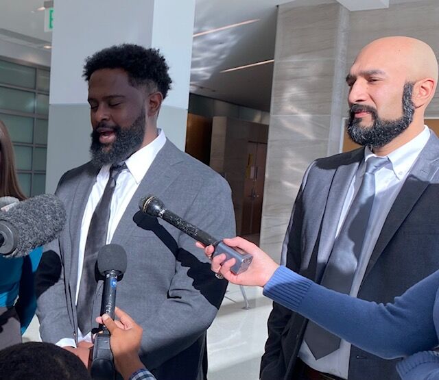 Yekalo Weldehiwet, one of six victims who was shot outside a LoDo bar on July 17, 2022, told the press that he hopes Brandon Ramos' sentence will result in holding more police accountable. To his right is attorney Qusair Mohamedbhai of Rathod Mohamedbhai, LLC. (CarolMcKinleyDenver Enterprise Reportercarol.mckinley@gazette.comhttps://denvergazette.com/content/tncms/avatars/5/c3/a0f/5c3a0fbe-1007-11ec-9e18-b7f42cfa4b0f.9565a0ce58866e86bcf18260621c2a46.png)