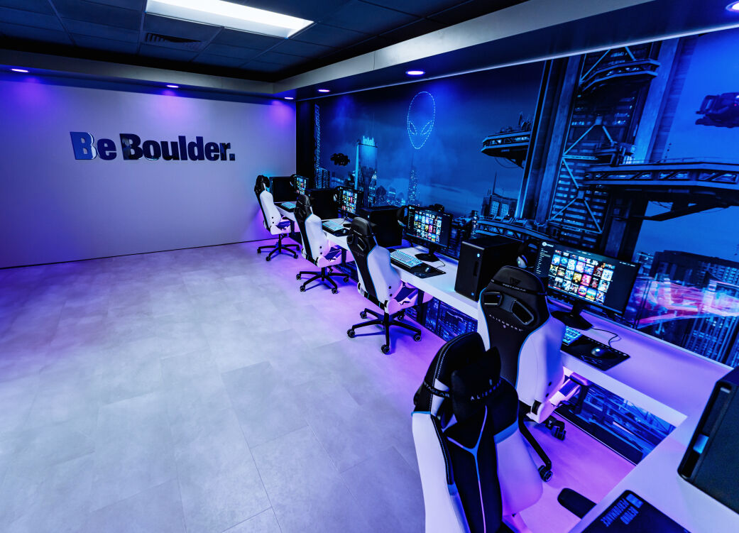 Sleek design and state-of-the-art gaming technology available for CU Boulder students in state's first Alienware Buffalo Esports and Gaming Lounge. (Courtesy photo, Davis Corazzar University of Colorado Boulder)