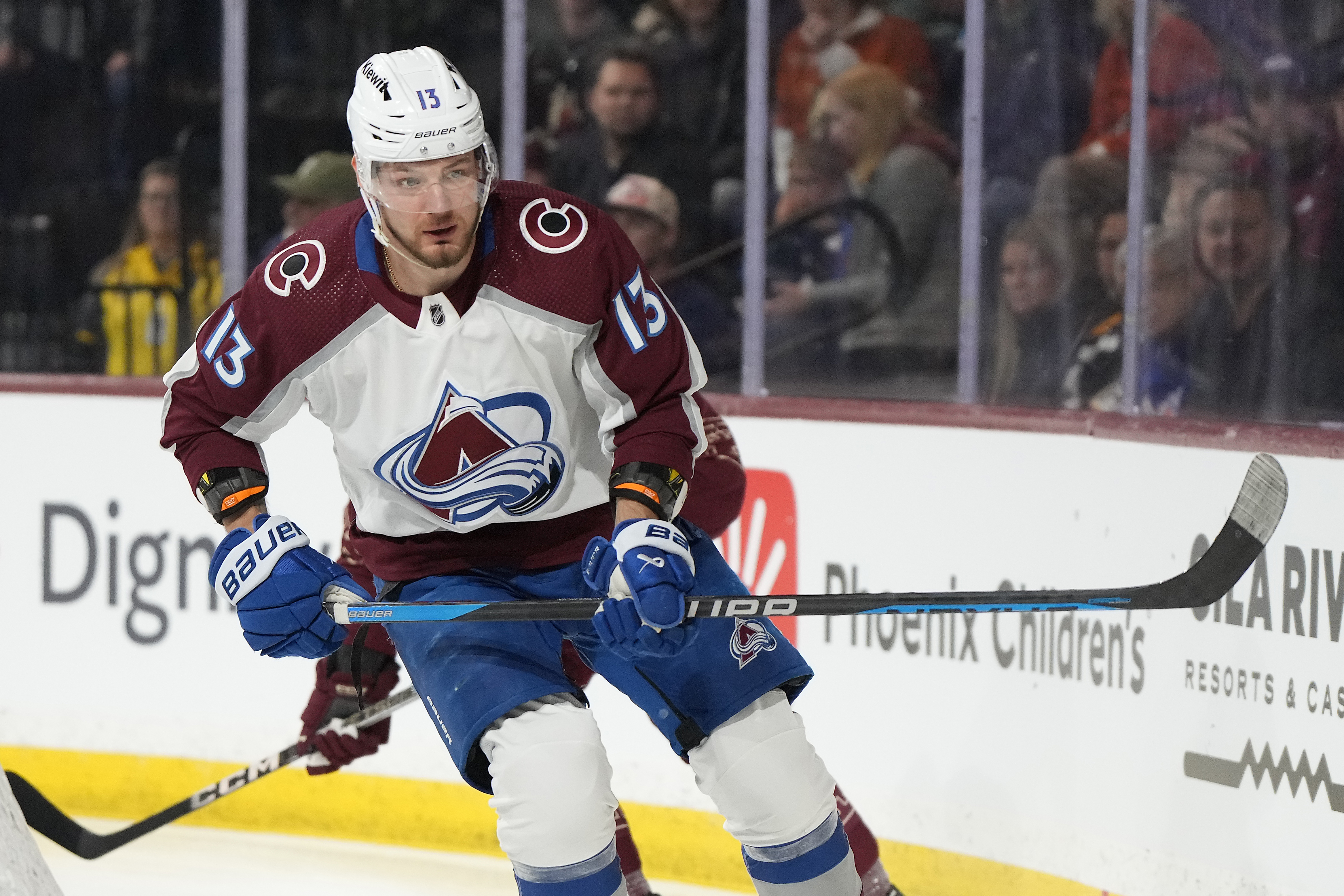 Colorado Avalanche right wing Valeri Nichushkin (13) in the second period during an NHL hockey game against the Arizona Coyotes, Wednesday, Dec. 27, 2023, in Tempe, Ariz. (AP Photo/Rick Scuteri) (Rick Scuteri)