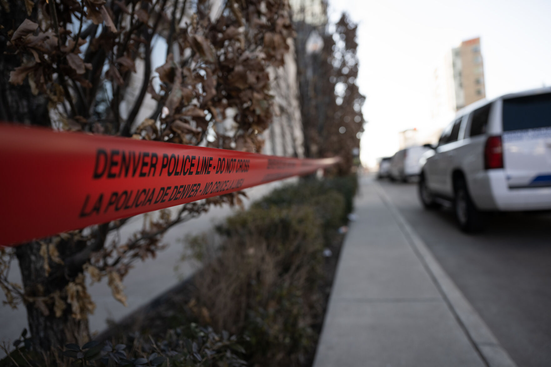 Police tape blocks the sidewalk on the southwest corner of the Ralph L. Carr Colorado Judicial Center where the Colorado Supreme Court meets while multiple Denver Police Department crime scene investigation vehicles are parked on the street Monday in Denver. (TimHursttim.hurst@gazette.comhttps://secure.gravatar.com/avatar/aca82bd62b4ee425c598527cd6faa1b1?d=mm&r=g)