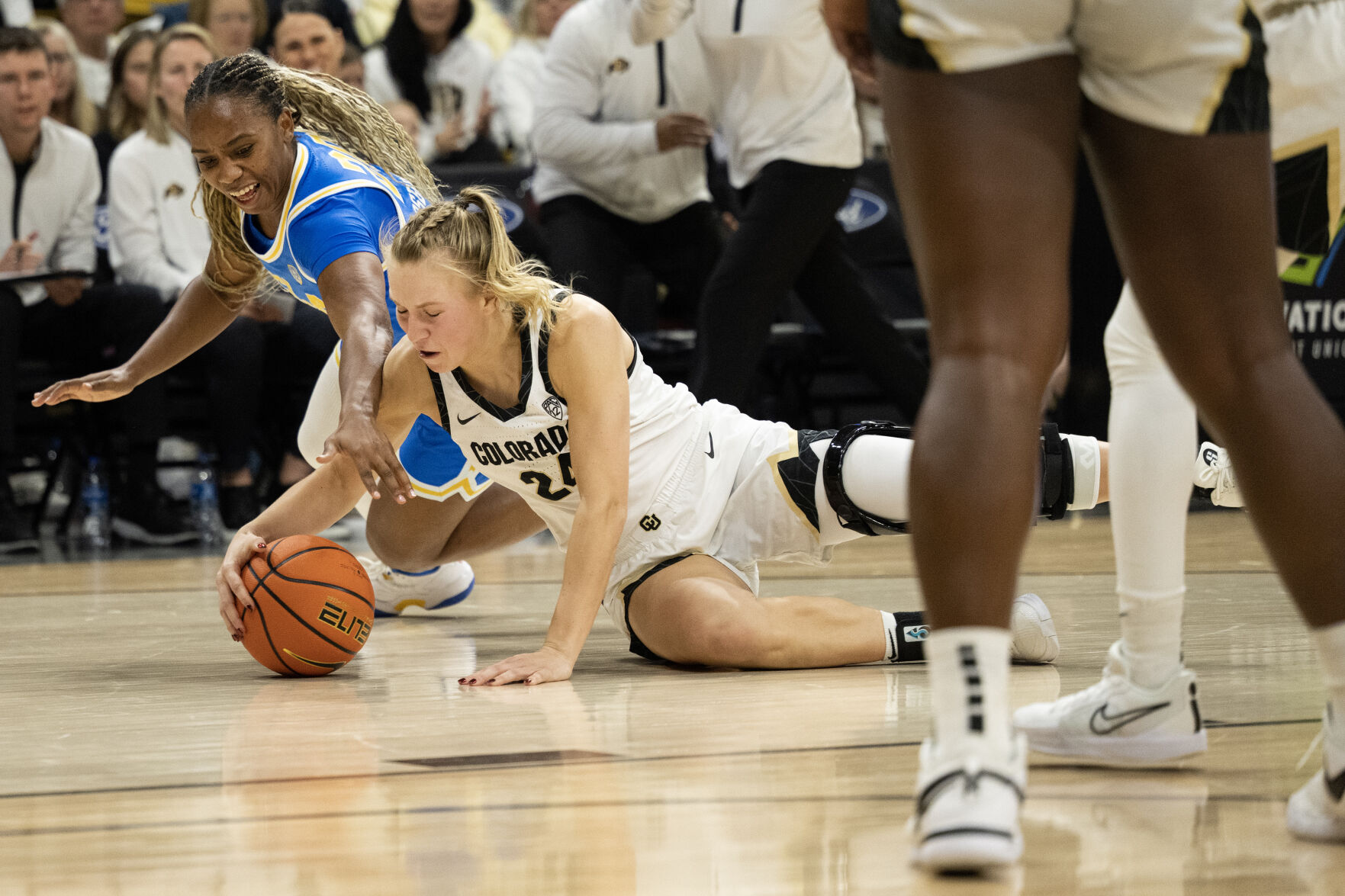 Colorado Buffaloes guard Maddie Nolan (24) steals the ball from UCLA Bruins guard Charisma Osborne (20) on Friday, Jan. 19, 2024, at the CU Event Center in Boulder, Colo.(Timothy Hurst/Denver Gazette) (TimHursttim.hurst@gazette.comhttps://secure.gravatar.com/avatar/aca82bd62b4ee425c598527cd6faa1b1?d=mm&r=g)