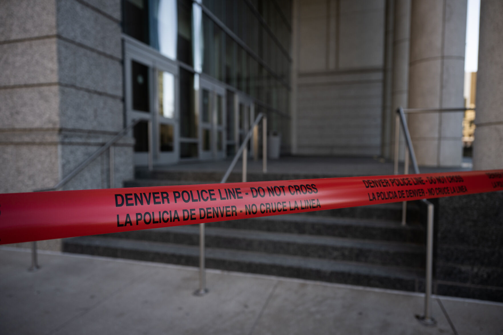 timothy hurst, pikes peak courier Police tape blocks the sidewalk on the southwest corner of the Ralph L. Carr Colorado Judicial Center in Denver where The Colorado Supreme Court meets. (TimHursttim.hurst@gazette.comhttps://secure.gravatar.com/avatar/aca82bd62b4ee425c598527cd6faa1b1?d=mm&r=g)