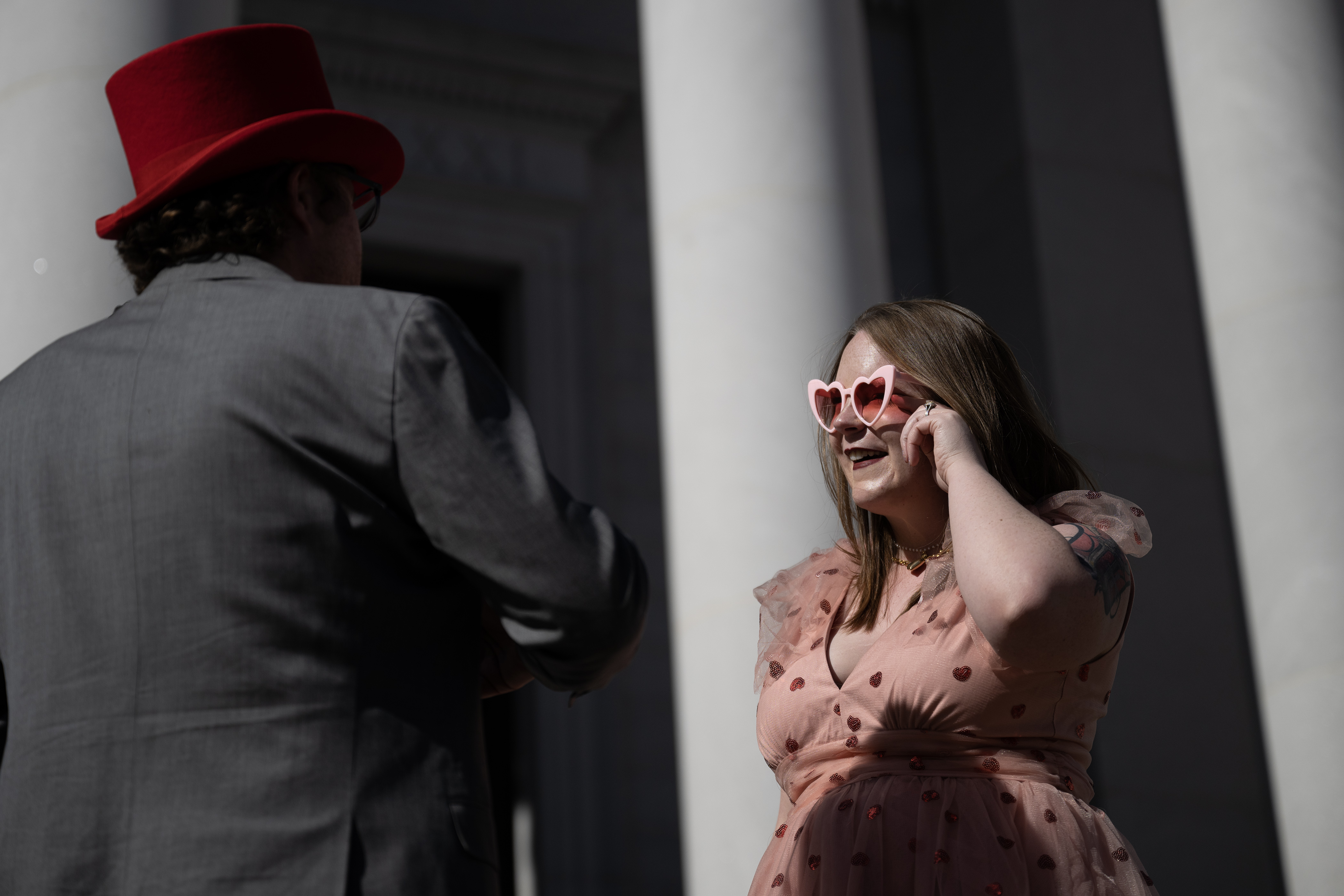 Newlywed Julia Perry wipes away a tear at the conclusion of her wedding to Bronson Eshleman, left, on the steps of the Denver City and County Building during the 16th annual Marriage Marathon on Wednesday, Feb. 14, 2024, in Denver, Colo. (Timothy Hurst/Denver Gazette) (TimHursttim.hurst@gazette.comhttps://secure.gravatar.com/avatar/aca82bd62b4ee425c598527cd6faa1b1?d=mm&r=g)