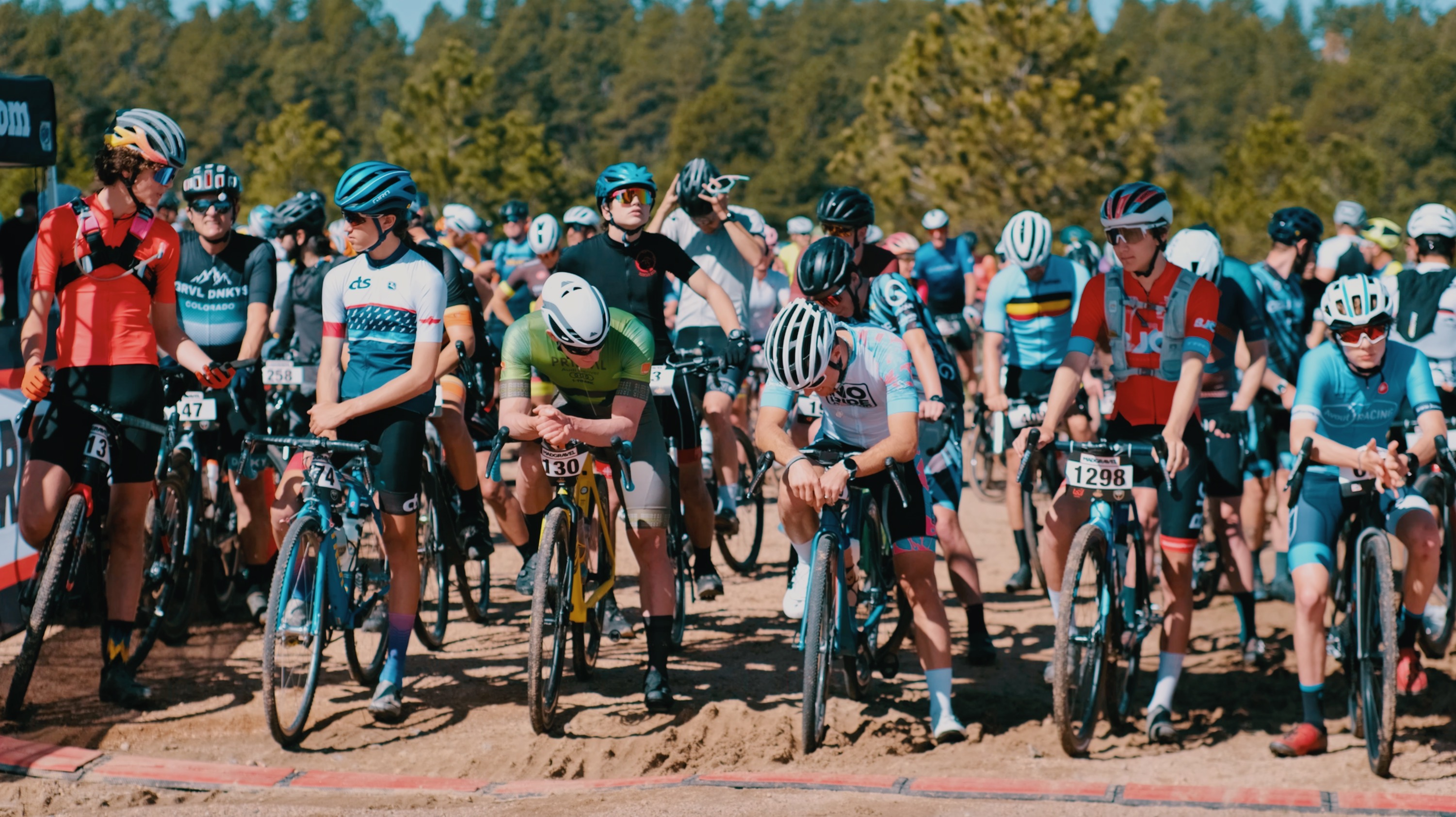 Gravel bike racers await to start at one of the 2023 Mad Gravel gravel bike races at the McNeil Ranch at Peaceful Valley in Kiowa, Colorado. (Courtesy: Siena Muscianisi)
