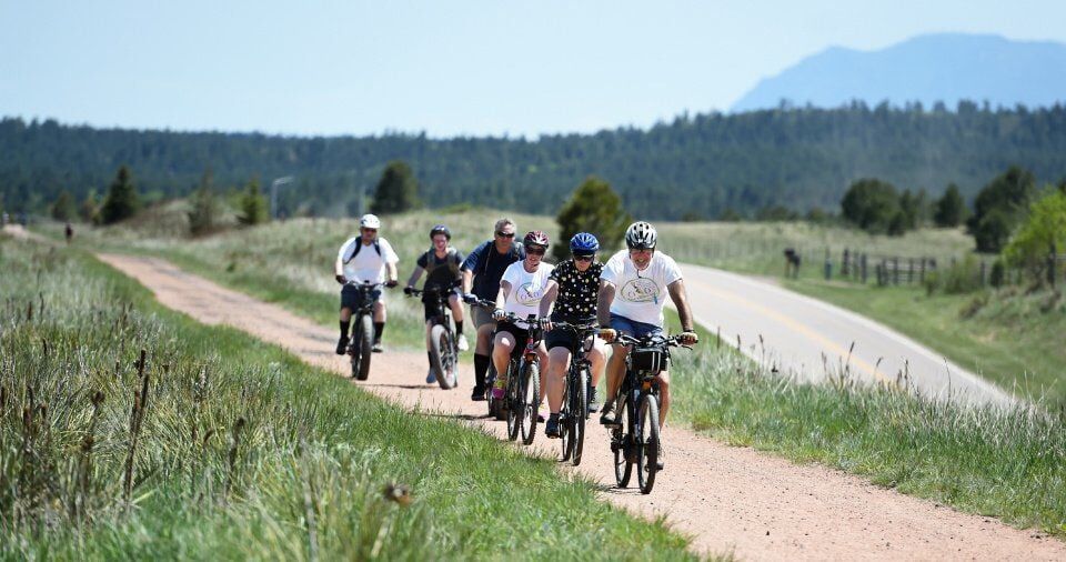 An e-bike meetup group takes the Santa Fe Trail to Palmer Lake on Sunday, June 4, 2017. Photo by Jerilee Bennett, The Gazette (JERILEE BENNETT, THE GAZETTE)