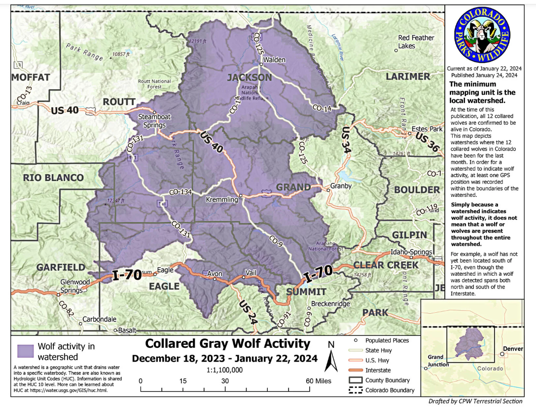 This map that was initially published reflects data from December 18 to January 22. Map: Colorado Parks and Wildlife.