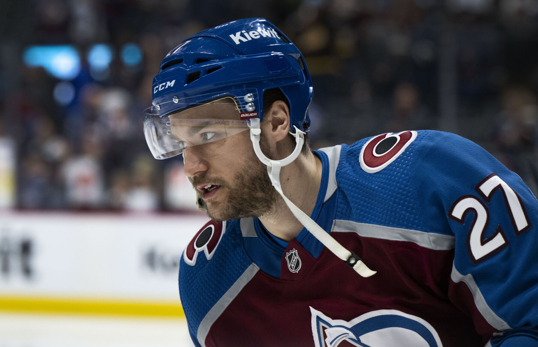 Colorado Avalanche left wing Jonathan Drouin (27) skates during warm ups before the Avs game against the Vancouver Canucks Tuesday, Feb. 20, 2024, at Ball Arena in Denver. (The Gazette, Christian Murdock) (Christian Murdock/The Gazette)