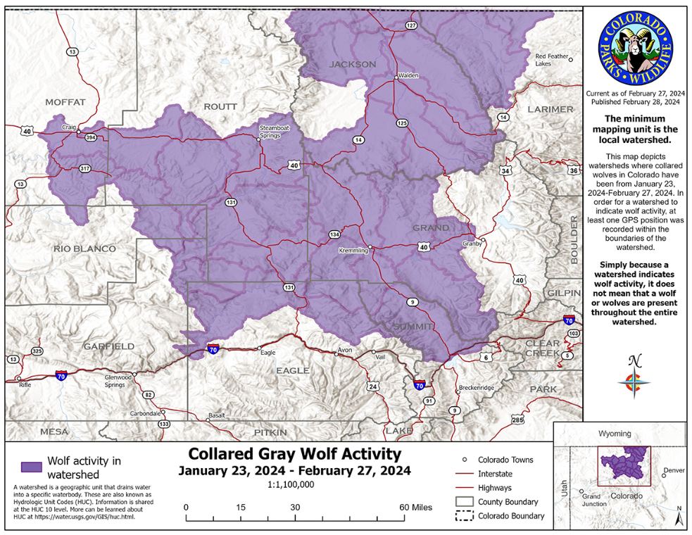 This map was published on February 28 and reflects data from January 23 to February 27. Map: Colorado Parks and Wildlife.