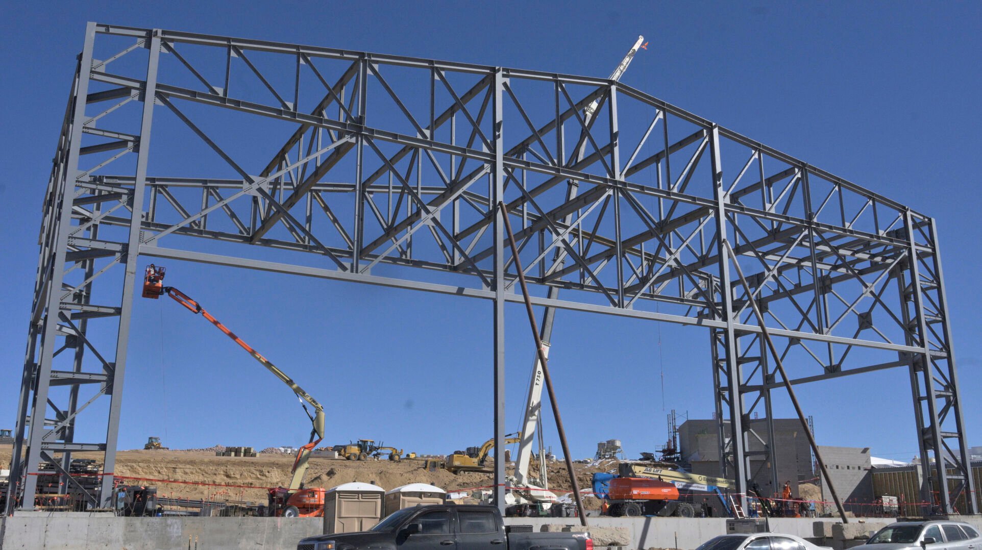 Construction on the massive stage for the Sunset Amphitheater is progressing quickly in northeastern Colorado Springs on Jan. 30. (Jerilee Bennett, The Tribune)