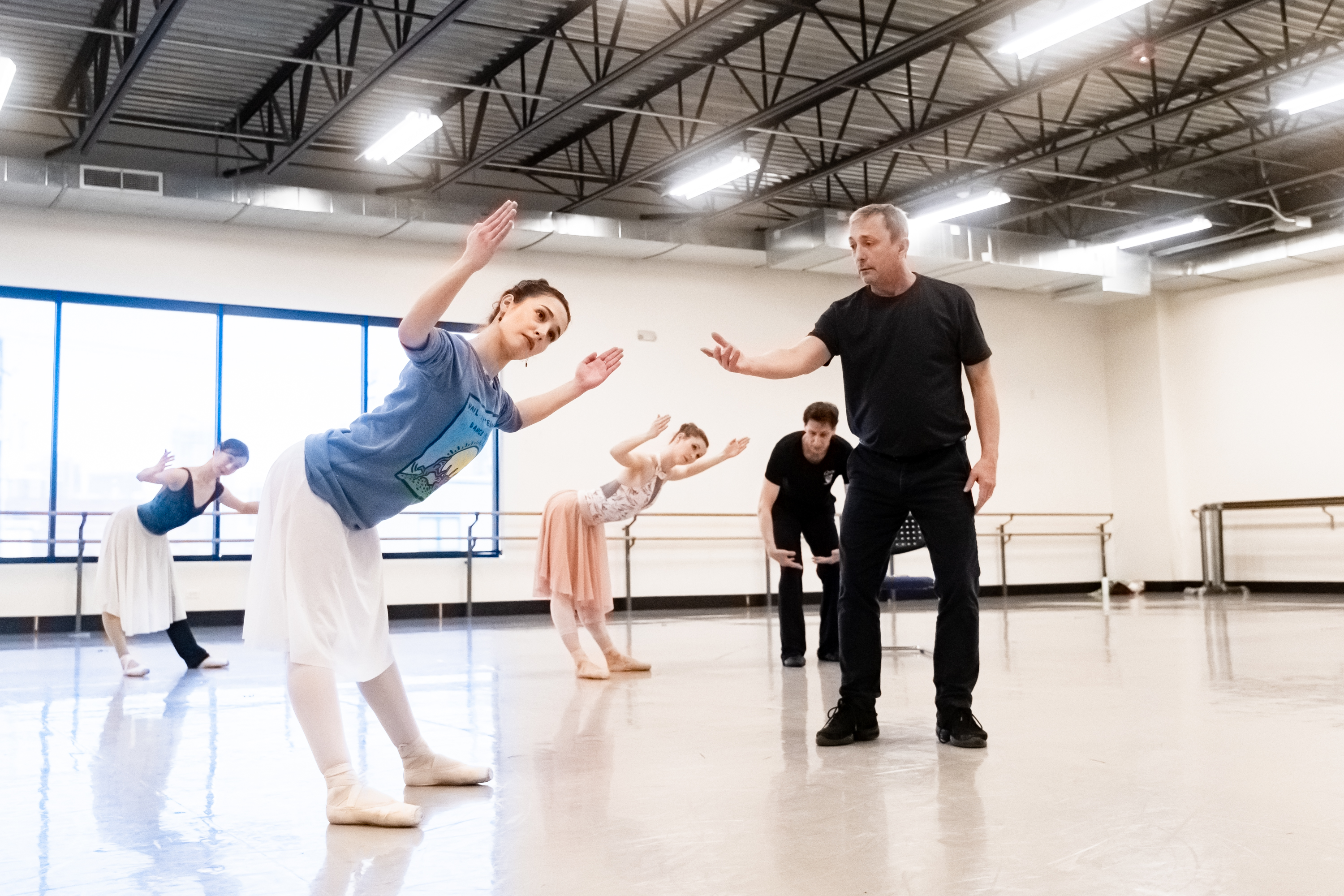 Colorado Ballet Artistic Director Gill Boggs, right, in rehearsal for “Coppélia,