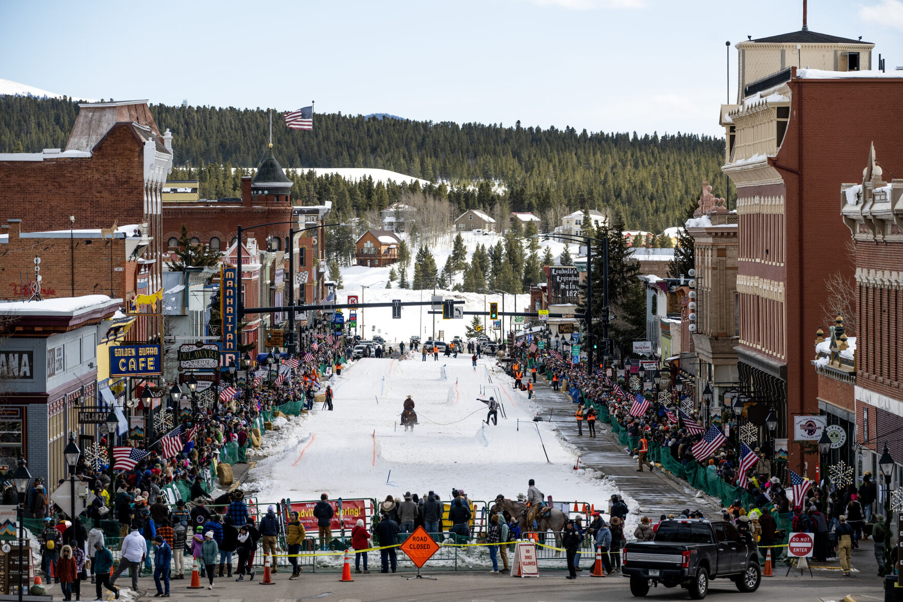 Thousands of people lined the streets as riders, skiers and horses made their way down Harrison Avenue for the 76th Annual Leadville Ski Joring on Saturday, March 2, 2024, in Leadville, Colo. (Parker Seibold, The Gazette) (Parker Seibold)