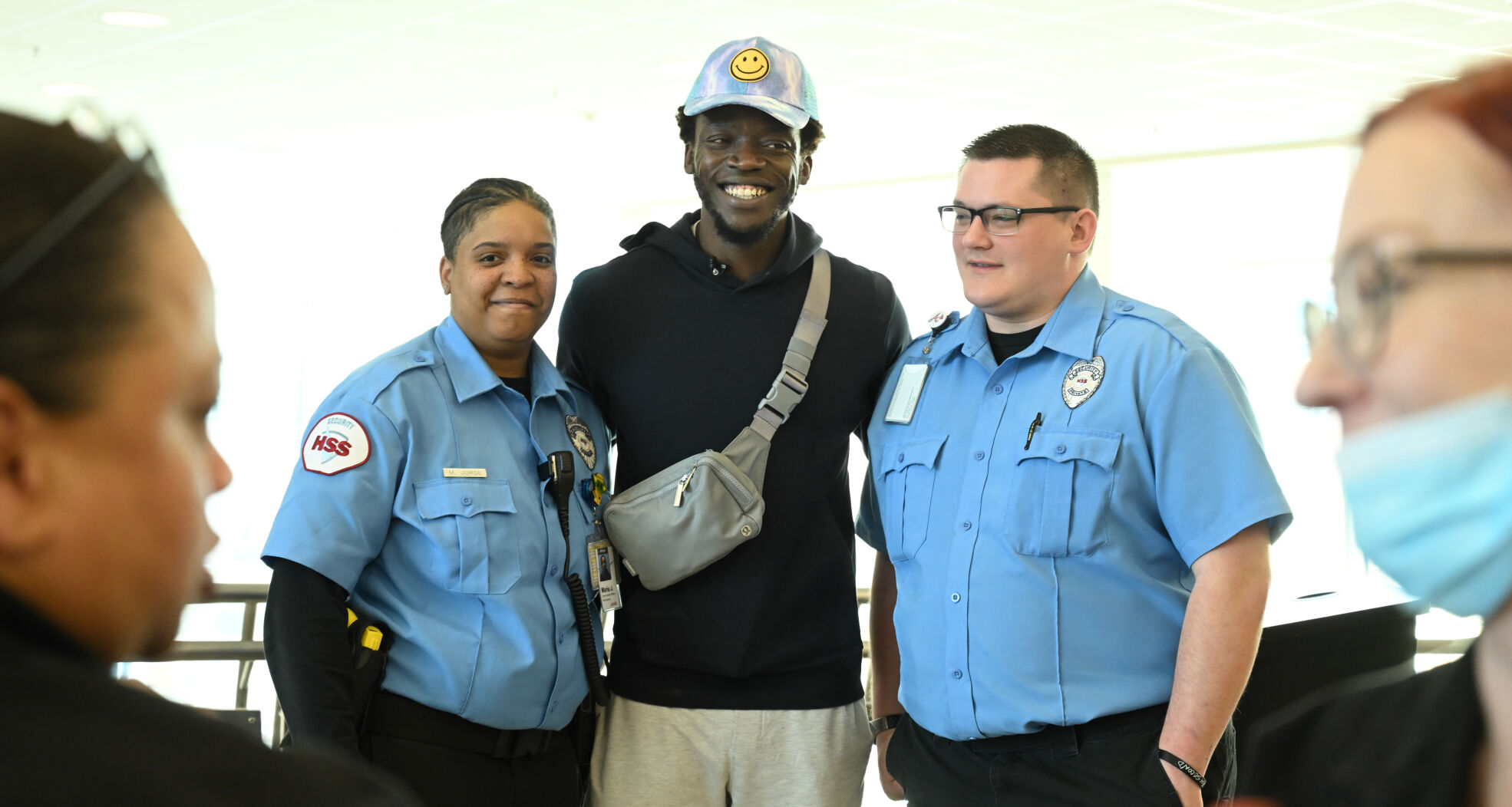 Reggie Jackson poses with employees at UCHealth Memorial Hospital North on Thursday, March 27, 2024. (Photo by Jerilee Bennett, The Gazette)