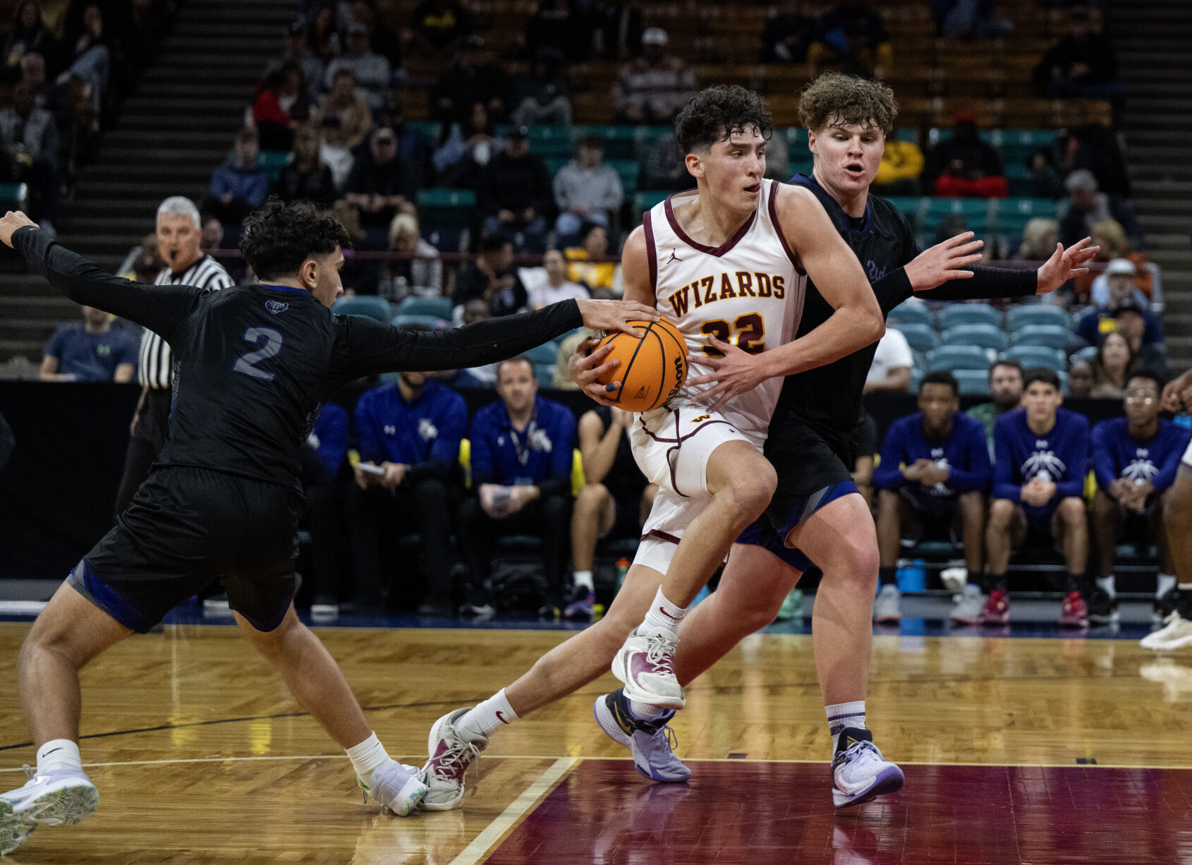 The Mesa Ridge boys basketball team wins their second consecutive 5A boys basketball state championship over Windsor on Saturday, March 9, 2024, at the Denver Coliseum in Denver. The Grizzlies won 57-53. (Parker Seibold, The Gazette) (Parker Seibold)