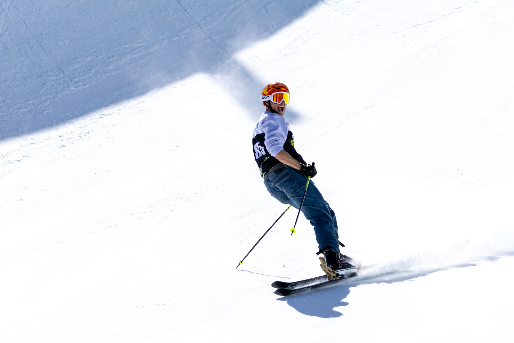 Nick Goepper celebrates his second place finish in the Dew Tour Men’s Ski Superpipe Finals at Copper Mountain on Saturday, Mar. 9, 2024. (Liz Copan / special to The Gazette) (LIZ COPAN)