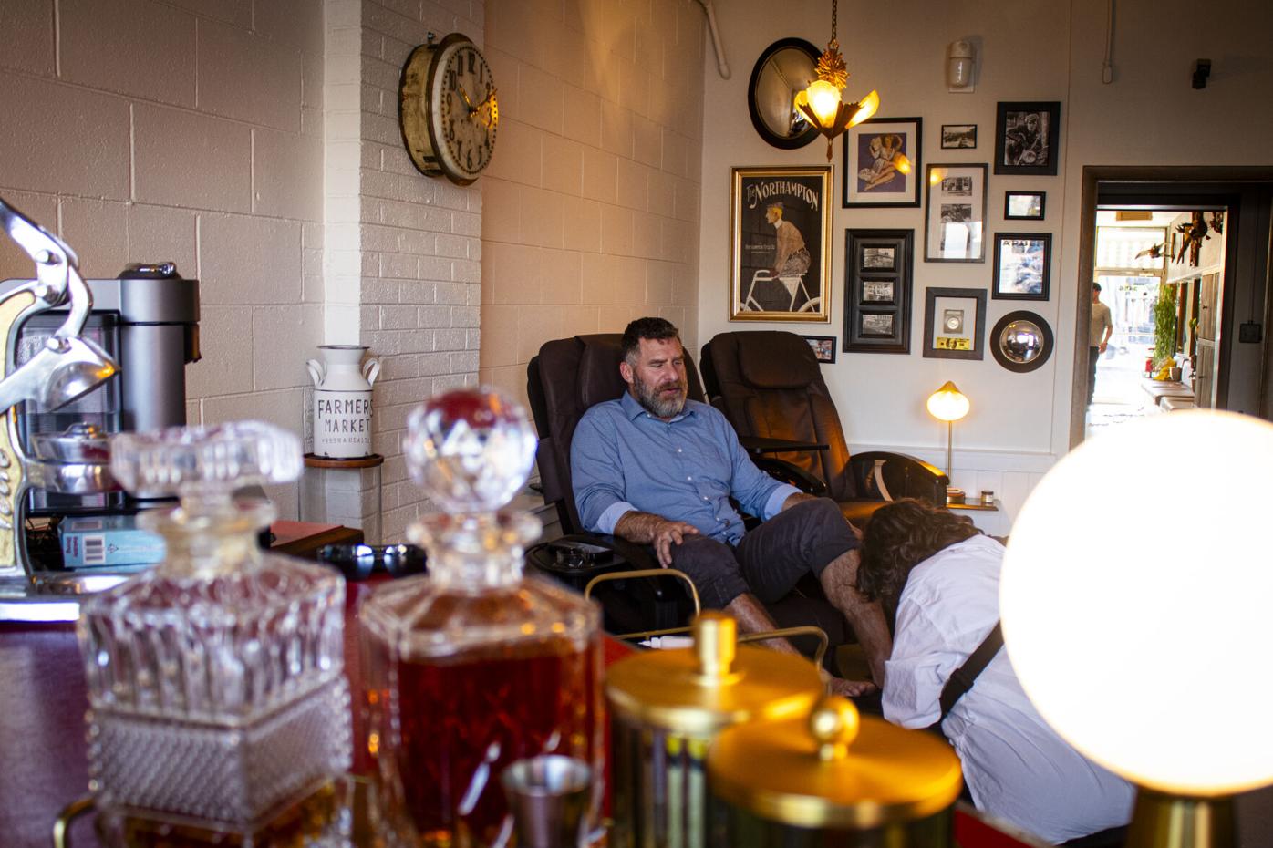 Getting a pedicure at Sam Hill's Barbershop
