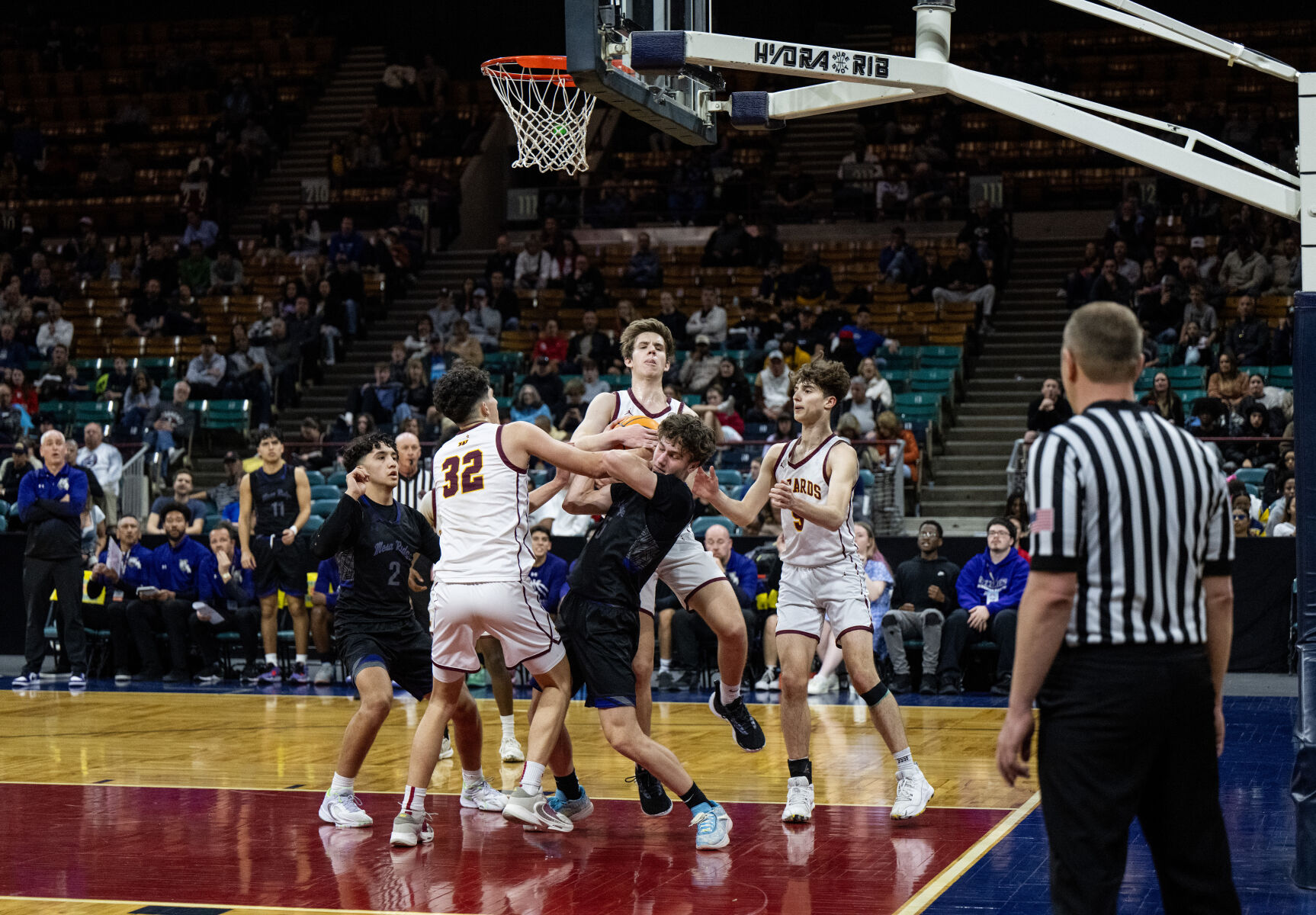 The Mesa Ridge boys basketball team wins their second consecutive 5A boys basketball state championship over Windsor on Saturday, March 9, 2024, at the Denver Coliseum in Denver. The Grizzlies won 57-53. (Parker Seibold, The Gazette) (Parker Seibold)