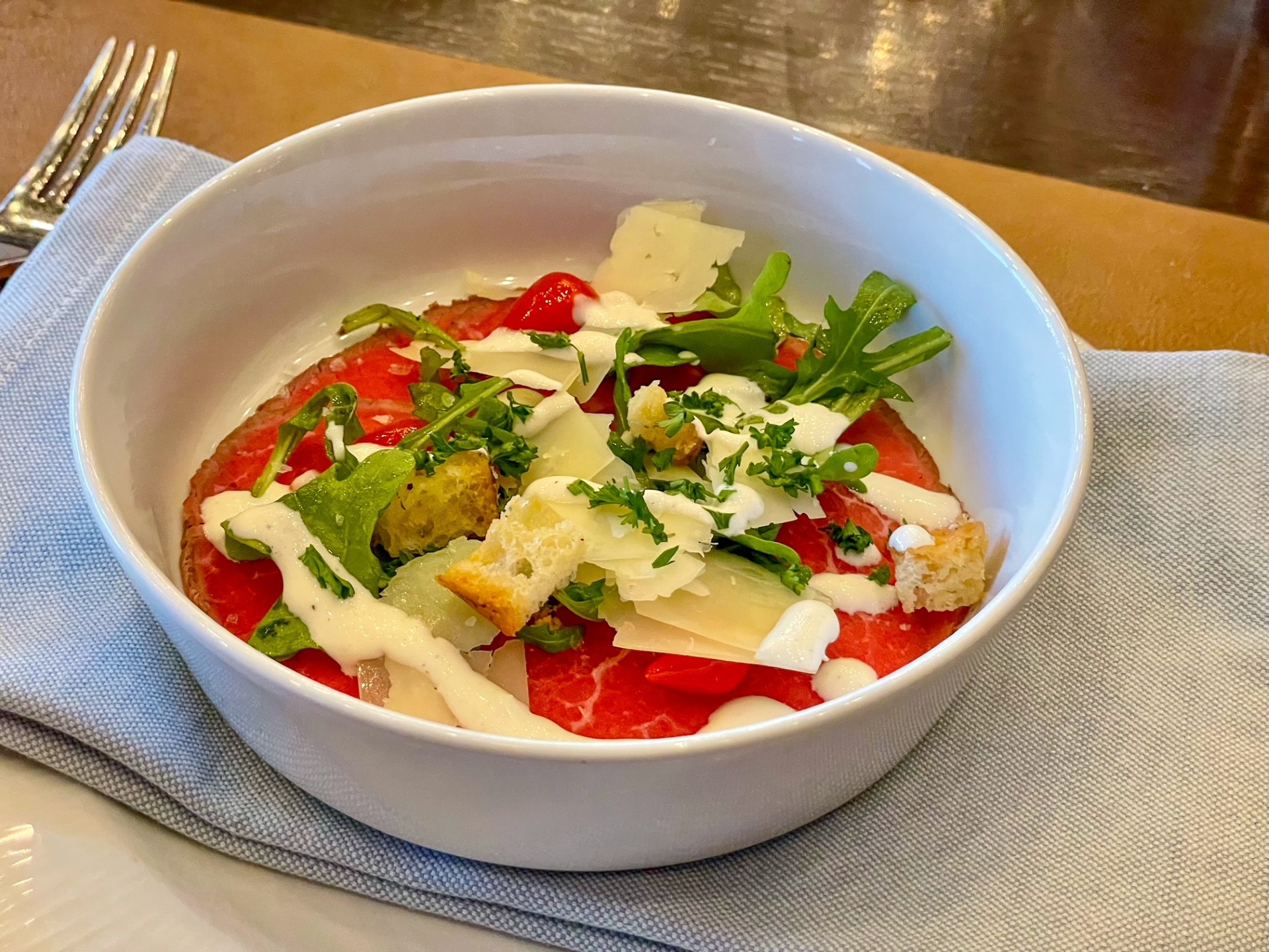 Beef carpaccio at the Grand View restaurant at Garden of the Gods Resort. Photo Credit: Spencer McKee.
