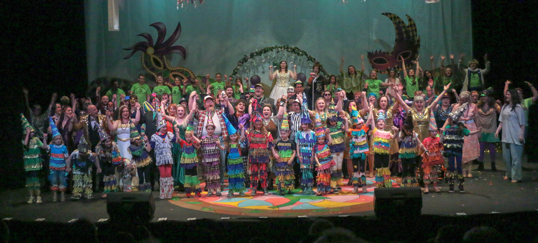 Magic Moments is an annual music revue that allows performers with and without disabilities to perform side-by-side. Here is a photo from the 2024 curtain call, featuring most of the 110 performers in the cast. Photo taken March 24 at Chatfield High School. (John Moore, The Denver Gazette)