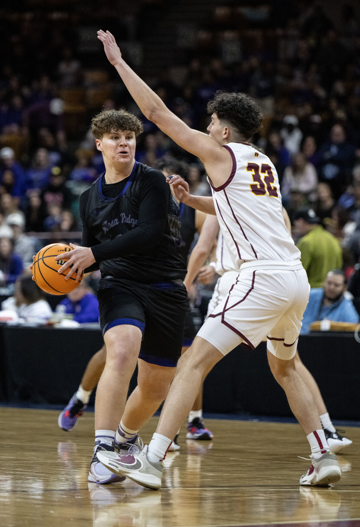 The Mesa Ridge boys basketball team wins their second consecutive 5A boys basketball state championship over Windsor on Saturday, March 9, 2024, at the Denver Coliseum in Denver. The Grizzlies won 57-53. (Parker Seibold, The Gazette) (Parker Seibold)