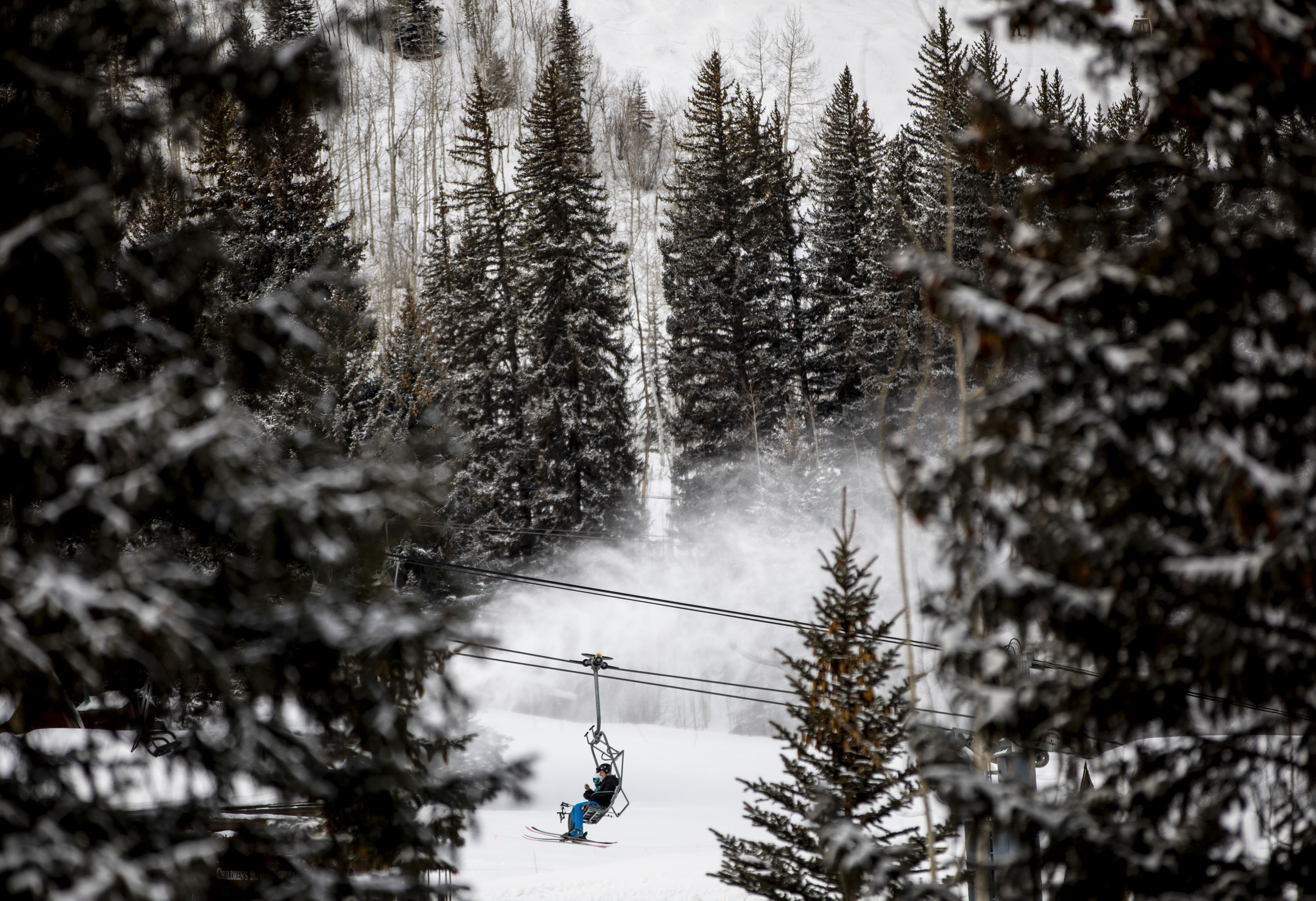 A skier rides the chairlift on the east side of Vail Ski Resort in Vail, Colo., in Saturday, January, 2020. (Chancey Bush/ The Gazette) (Chancey Bush, The Gazette)