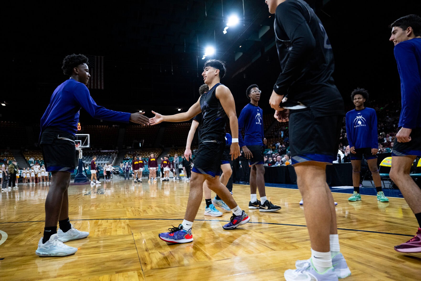 The Mesa Ridge boys basketball team wins their second consecutive 5A boys basketball state championship over Windsor on Saturday, March 9, 2024, at the Denver Coliseum in Denver. The Grizzlies won 57-53. (Parker Seibold, The Gazette) (Parker Seibold)