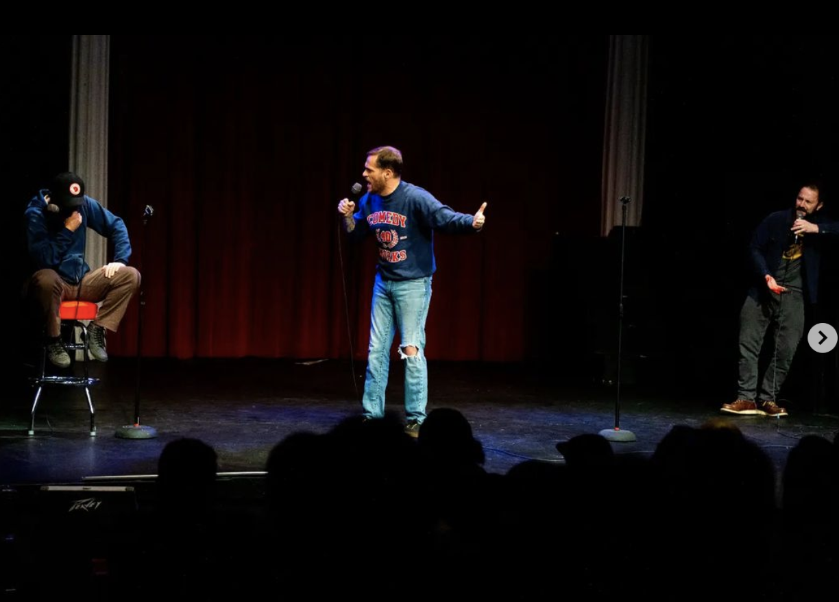 From left: The Grawlix – Andrew Orvedahl, Ben Roy and Adam Cayton-Holland – perform to a sold-out house at The Bug Theatre in November 2022. (Courtesy The Grawlix/Nick Holmby)