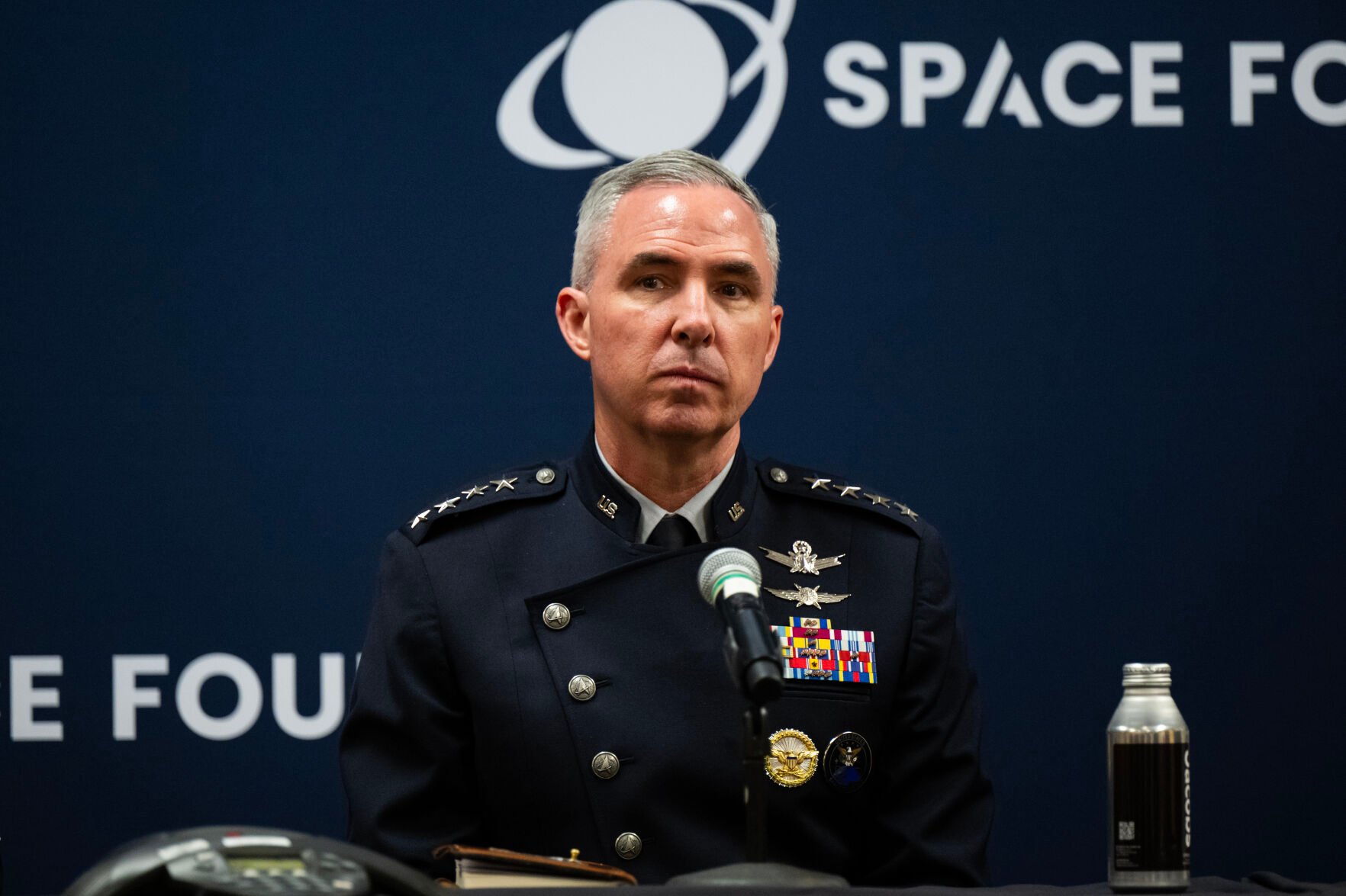 U.S. Space Force Gen. Stephen Whiting listens to questions during a media roundtable at the 39th Space Foundation Space Symposium at The Broadmoor Hotel, Tuesday, April 9, 2024, in Colorado Springs. (Parker Seibold, The Gazette)