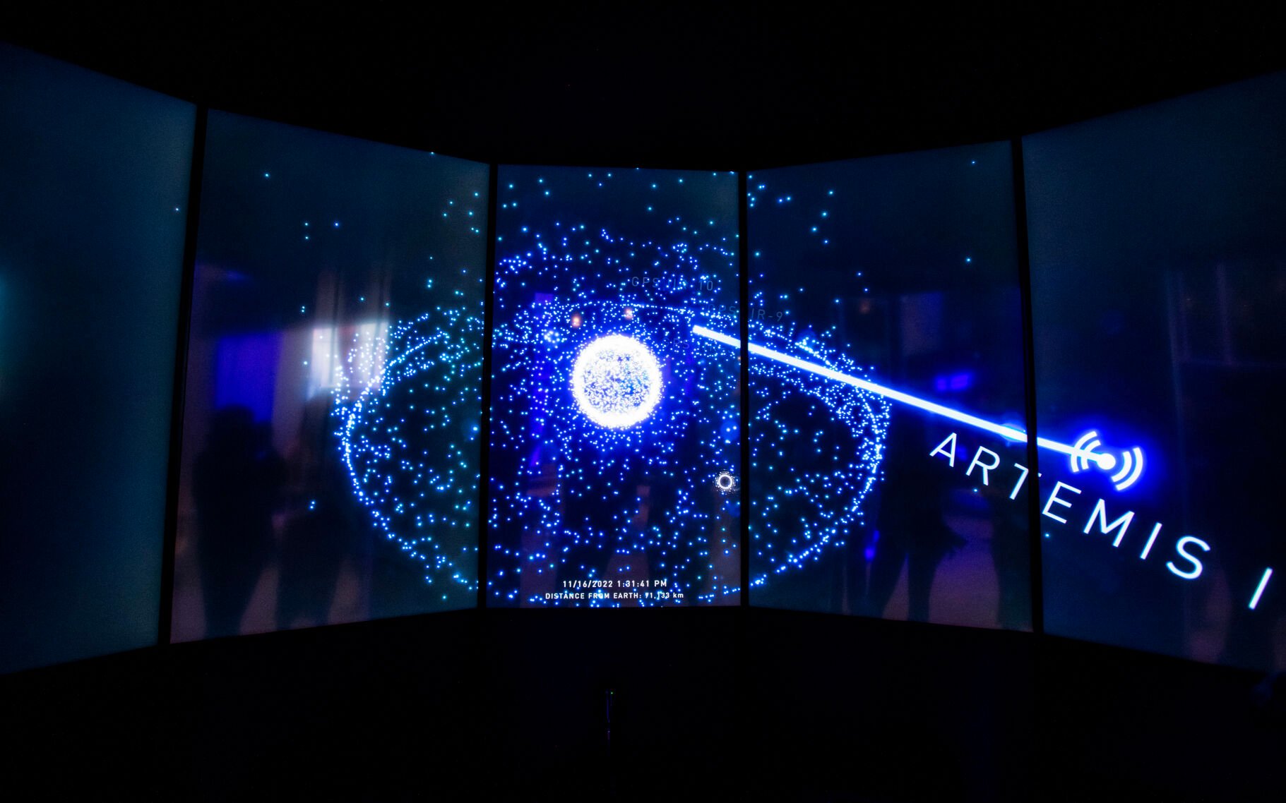 FILE PHOTO: A data visualization system created by aerospace and defense company Lockheed Martin shows satellite congestion around earth at Space Symposium in Colorado Springs in 2023. The premier space event that generates nearly $16 million in economic activity returns Monday, April 8, 2024. (Parker Seibold / The Gazette)