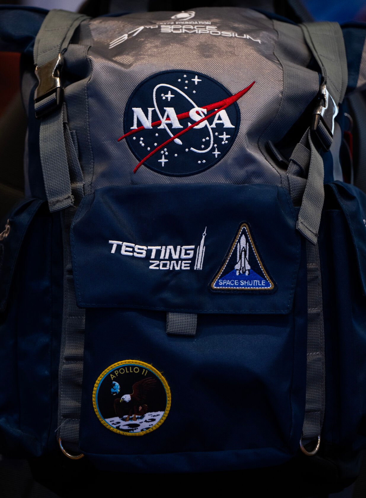 A commemorative 39th Space Foundation Space Symposium backpack. (Parker Seibold, The Gazette) (Parker Seibold)