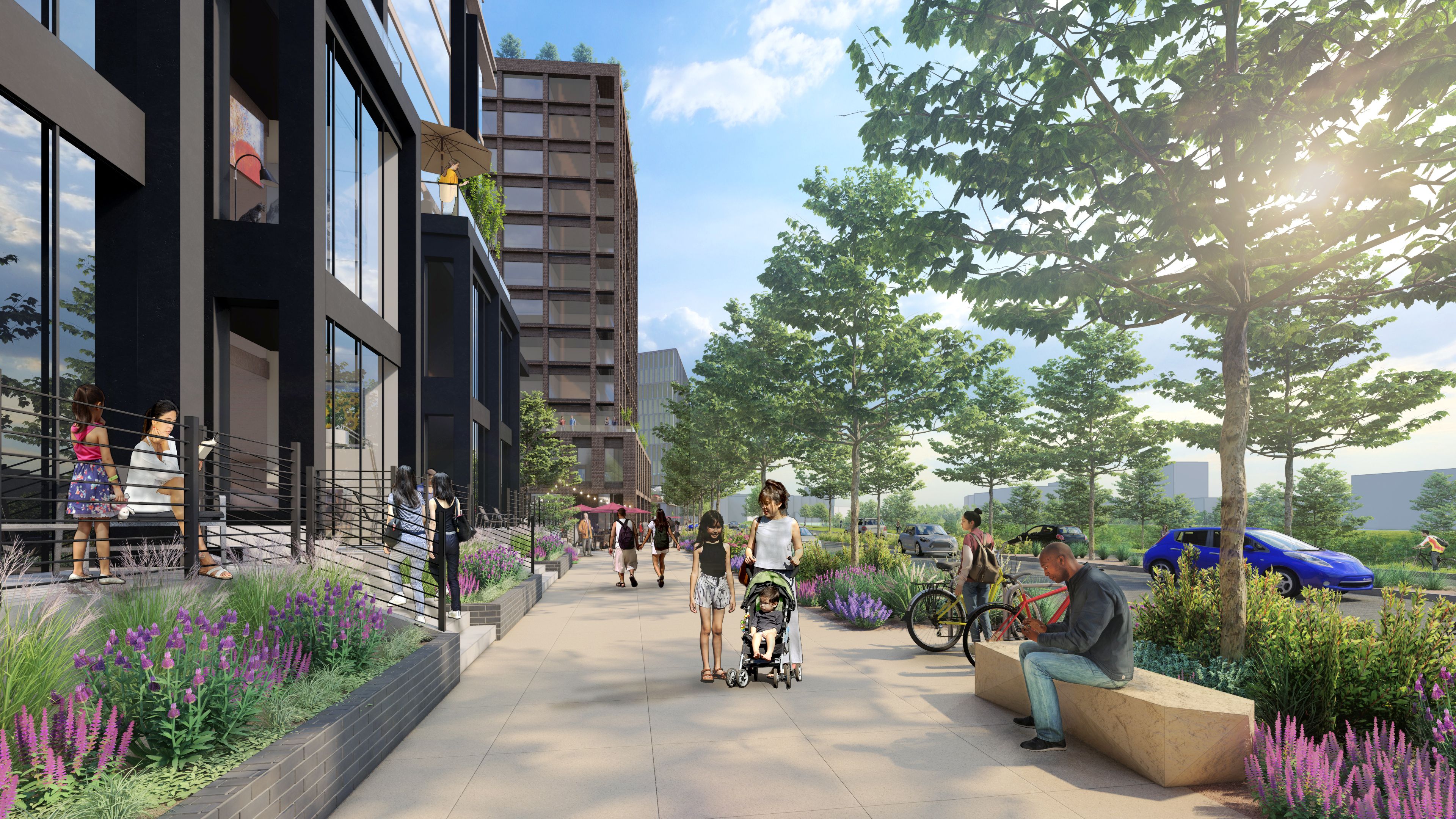 A rendering of East West Partners Cherry Creek West's plan. The 13-acre site will have 40% set aside for for non-building uses, including