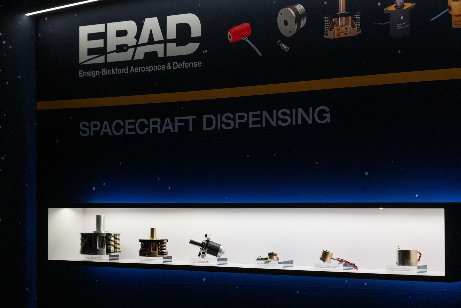 Spacecraft dispensing equipment from Ensign-Bickford Aerospace and Defense sits in a case at the 39th Space Foundation Space Symposium at The Broadmoor Hotel, Tuesday, April 9, 2024, in Colorado Springs, Colo. (Parker Seibold, The Gazette) (Parker Seibold)