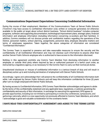 Denver Public Schools' confidentiality agreement