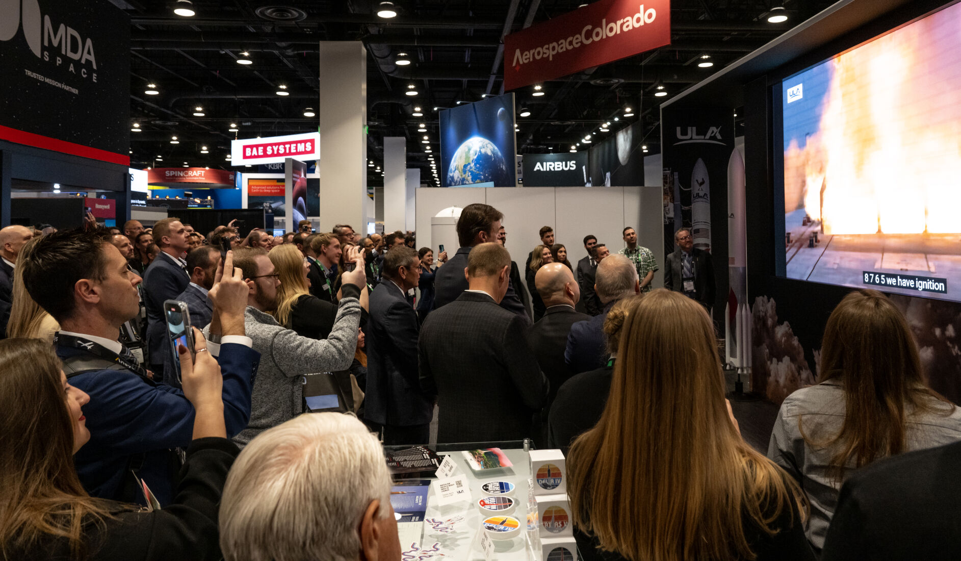 A crowd gathers to watch the United Launch Alliance’s launch of the Delta IV Heavy rocket during the 39th Space Foundation Space Symposium at The Broadmoor Hotel, Tuesday, April 9, 2024, in Colorado Springs, Colo. (Parker Seibold, The Gazette) (Parker Seibold)