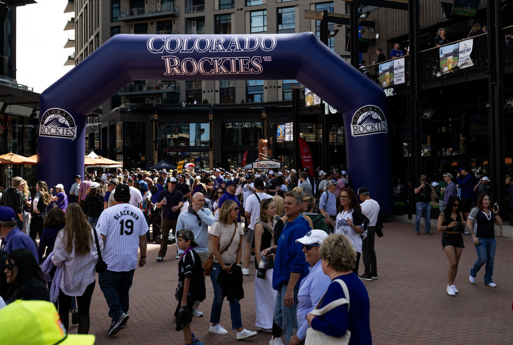 Colorado Rockies fans fill McGregor Square on opening day, Friday, April 5, 2024, in Denver, Colo. (Parker Seibold, The Gazette) (Parker Seibold)