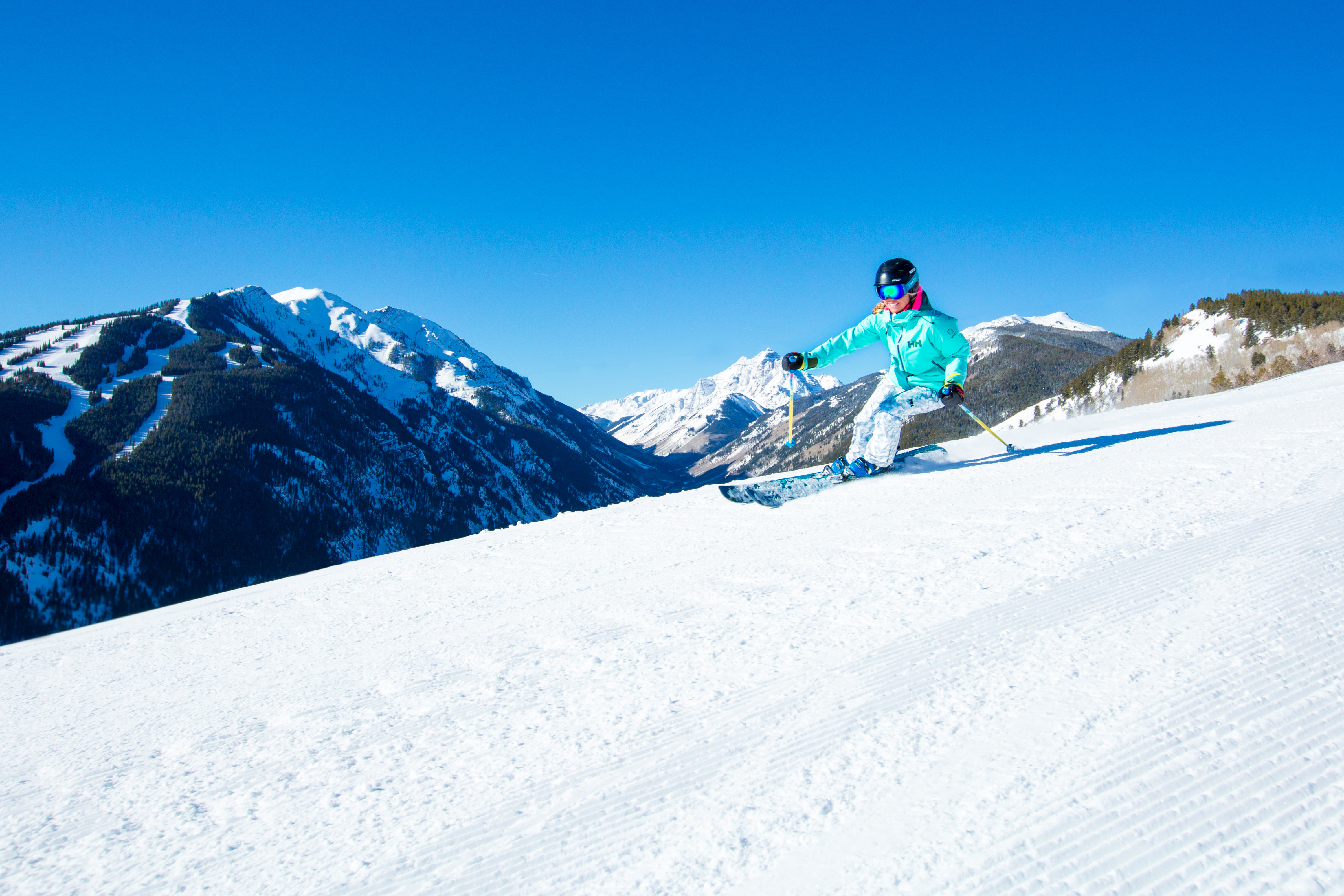 A skier skis at Buttermilk on a groomer trail. (Courtesy photo, Aspen Skiing Company)