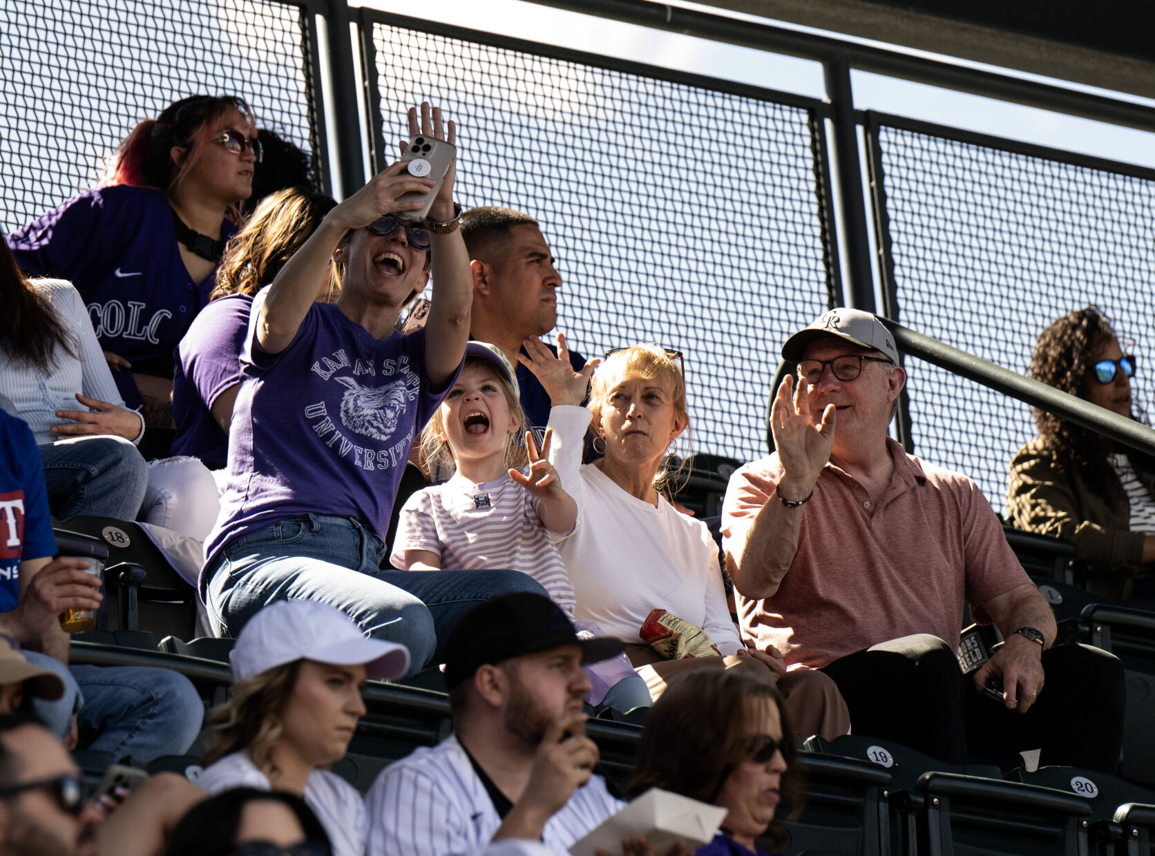 From left, Lauren Grier, Charlie Grier, Geri Worth and Paul Worth take a selfie during a Colorado Rockies game at Coors Field, Friday, April 5, 2024, in Denver, Colo. (Parker Seibold, The Gazette) (Parker Seibold)