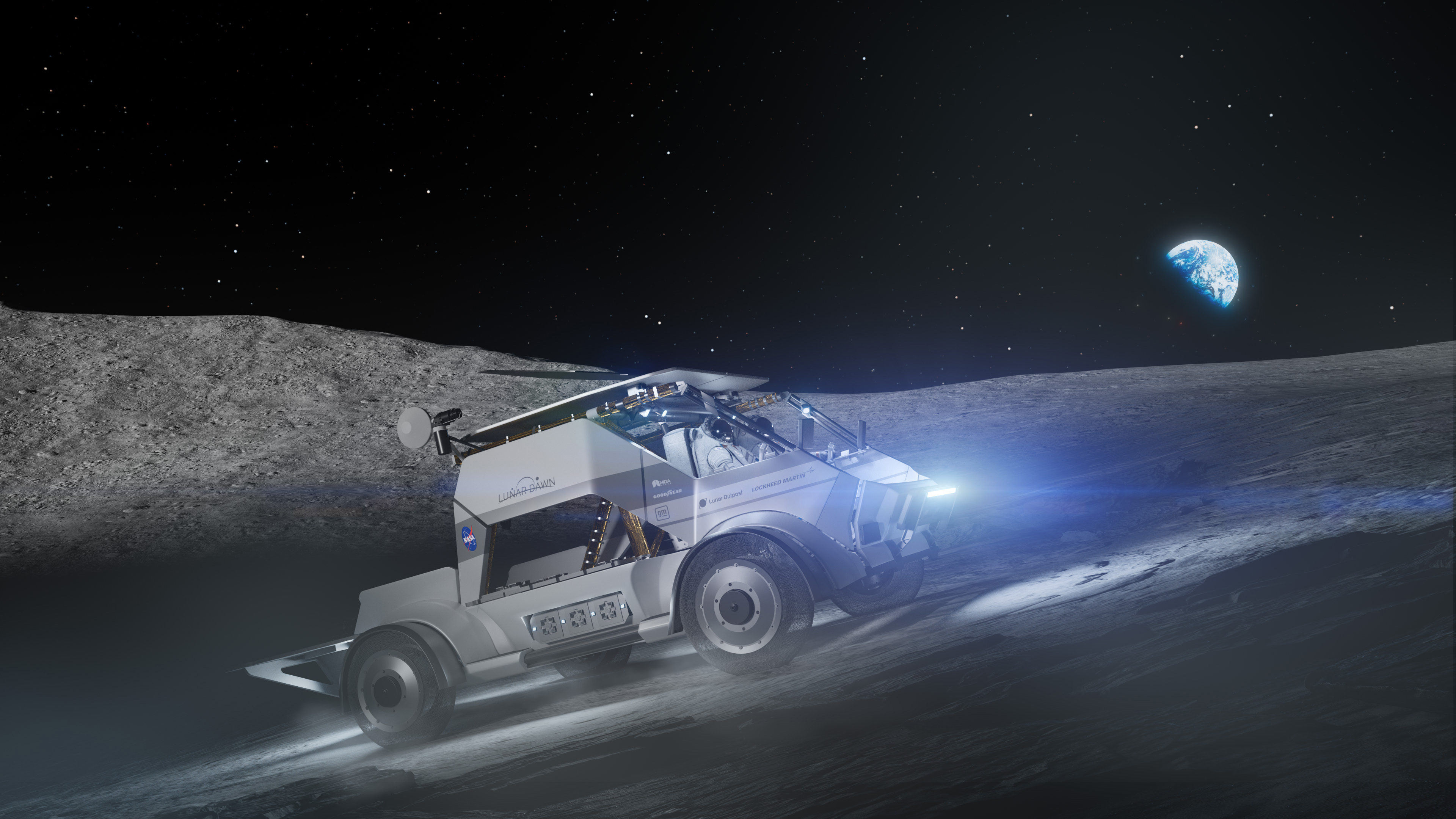Lunar Dawn's concept illustration of a NASA Lunar Terrain Vehicle (LTV) rover for Artemis astronauts. (Courtesy photo, Kevin Adams)