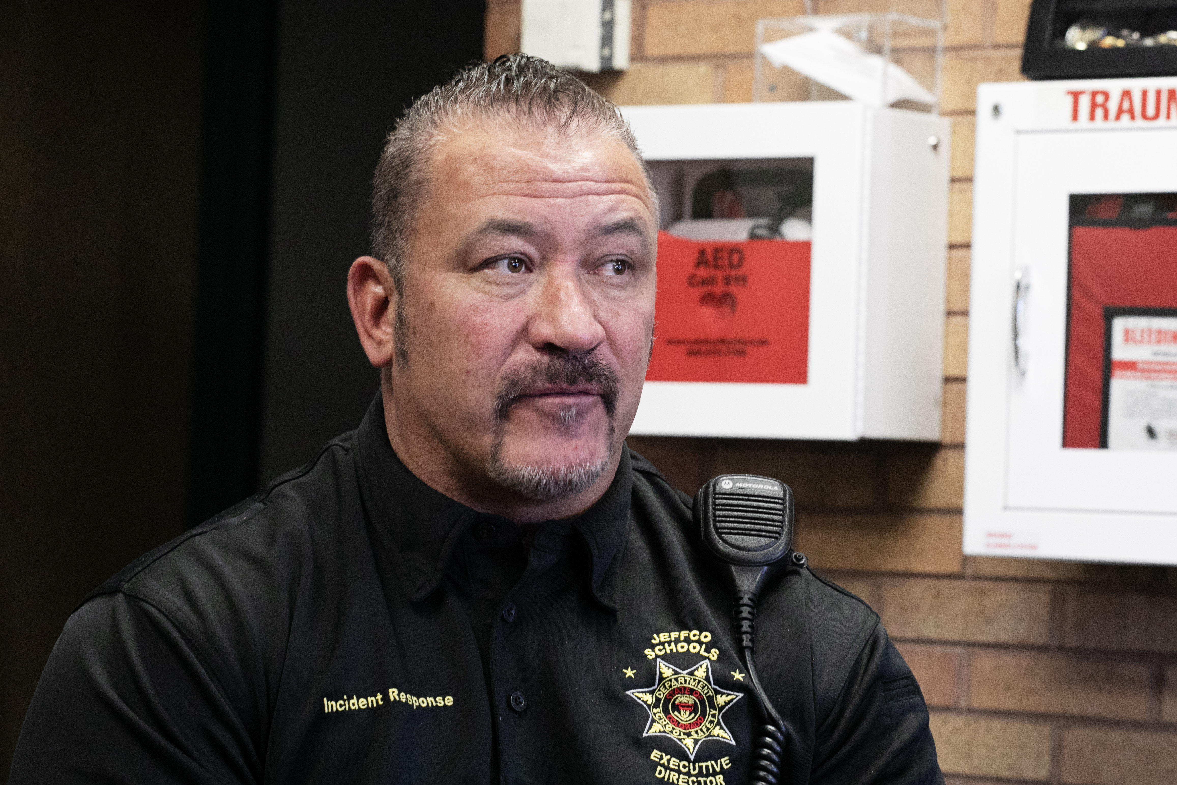 Jeff Pierson, the Executive Director of Jeffco Schools Department of School Safety, speaks to members of the press about how law enforcement in Jefferson County has evolved in regards to safety threats in schools in the more than 20 years since the Columbine shooting while at the Frank DeAngelis Community Safety Center in Wheat Ridge, Colo. on Thursday, April 4, 2024. (TomHellauerMultimedia Producertom.hellauer@denvergazette.comhttps://denvergazette.com/content/tncms/avatars/f/9e/622/f9e6228a-3b6b-11ed-bf10-fbb71fa8e421.f54b911252c540f1d61709edc4727a39.png)