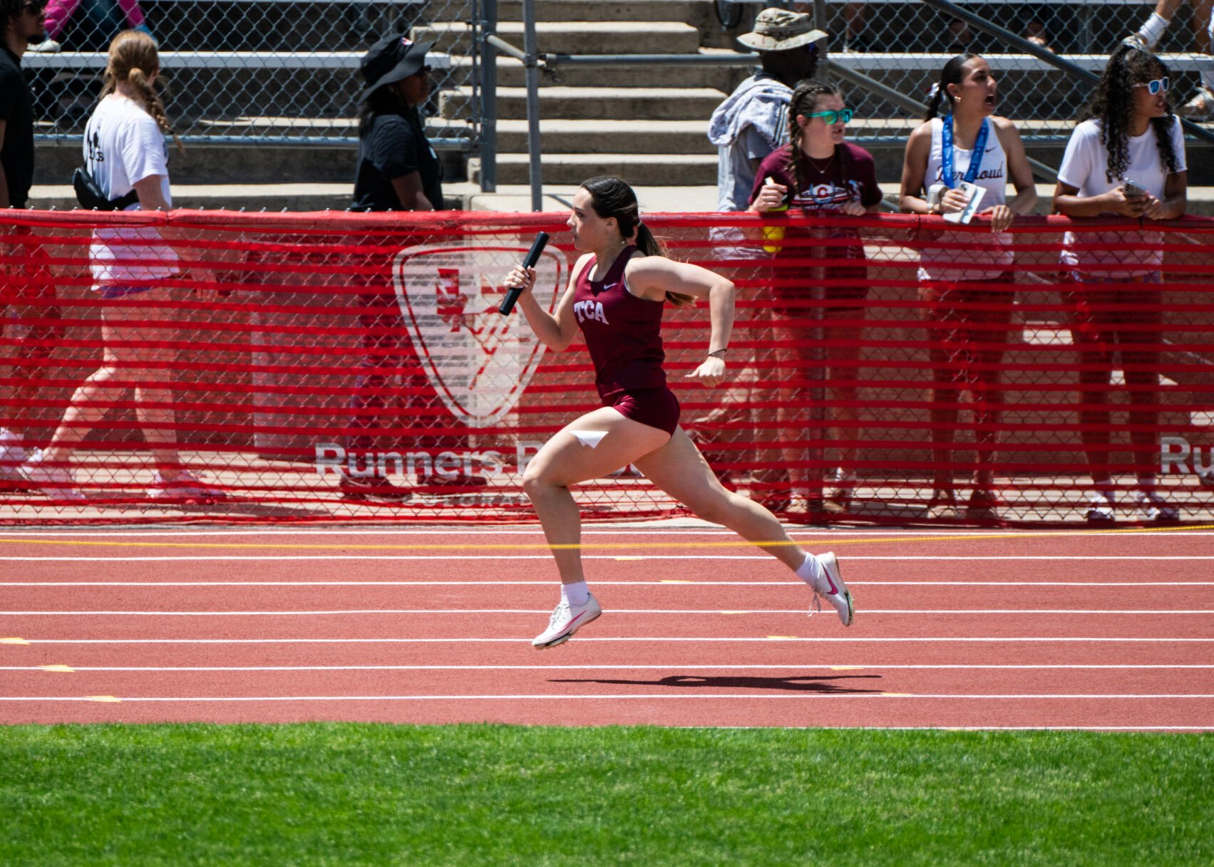 The Classical Academy’s Heidi Nielsen finishes out the 3A girls 4x200 relay in first place at the Colorado High School Activities Association state track and field championships on Friday, May 17, 2024, at Jeffco Stadium in Lakewood, Colo. (Parker Seibold, The Gazette) (Parker Seibold)