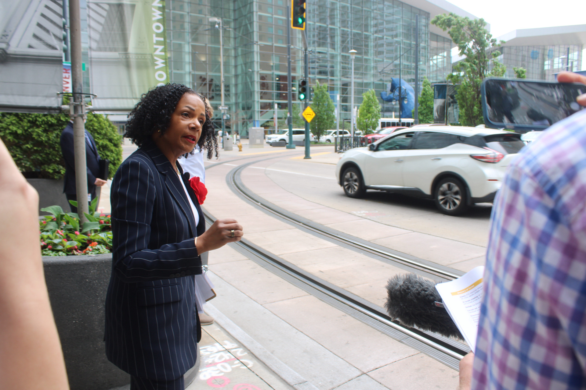 Regional Transportation District CEO and General Manager Debra Johnson shows reporters light rail line conditions on California Street near the Colorado Convention Center on Monday, May 20 in Denver, Colo. (NoahFestensteinCity Government Reporternoah.festenstein@denvergazette.comhttps://denvergazette.com/content/tncms/avatars/9/f0/326/9f032698-379f-11ee-8053-8bacbed4931f.60984dba383441d9647e0e740a08a8e6.png)