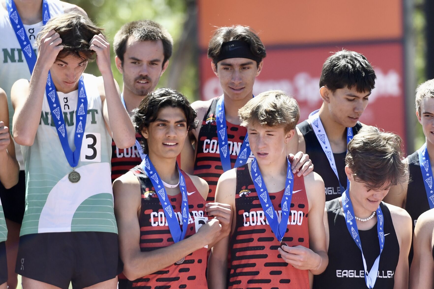 The Coronado 4x800 relay team of Parker Davidson, Xzavier Campos, Eisen Dacus and Oliver Horton receives its bronze medals Thursday at the state track and field championships. (Carson Field, The Gazette) (CarsonFieldcarson.field@gazette.comhttps://secure.gravatar.com/avatar/c524ef3d384945349bed78d70eb2d2cd?d=mm&r=g)