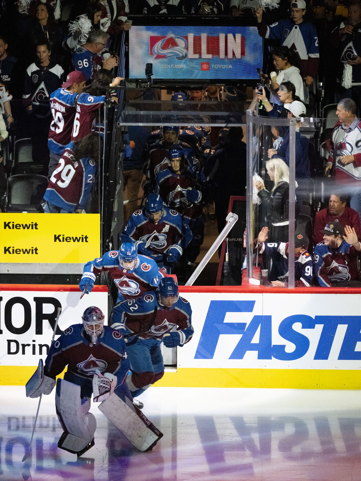The Colorado Avalanche skates onto the ice Game 4 of an NHL Stanley Cup second-round playoff series against the Dallas Stars Monday, May 13, 2024, at Ball Arena in Denver. (The Gazette, Christian Murdock) (Christian Murdock/The Gazette)